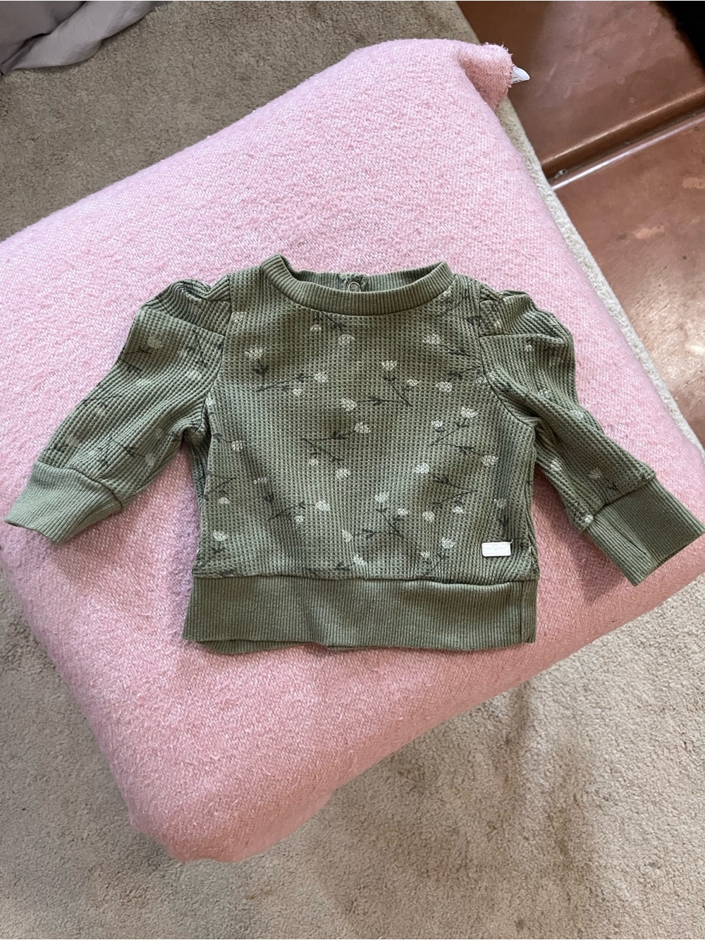 7 For All Mankind 0-3 Months Girl Kids Olive Green Jersey Floral Top